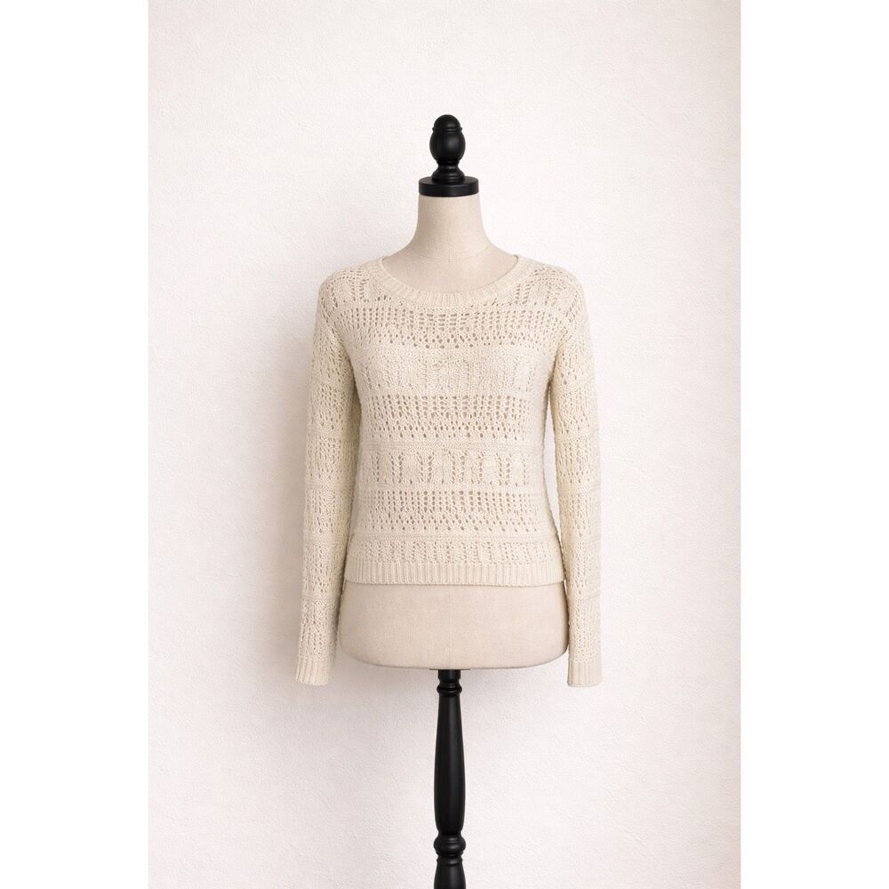 Glamorous Cream Open Knit Sweater | Women’s XS | Cotton Acrylic Lightweight Pull